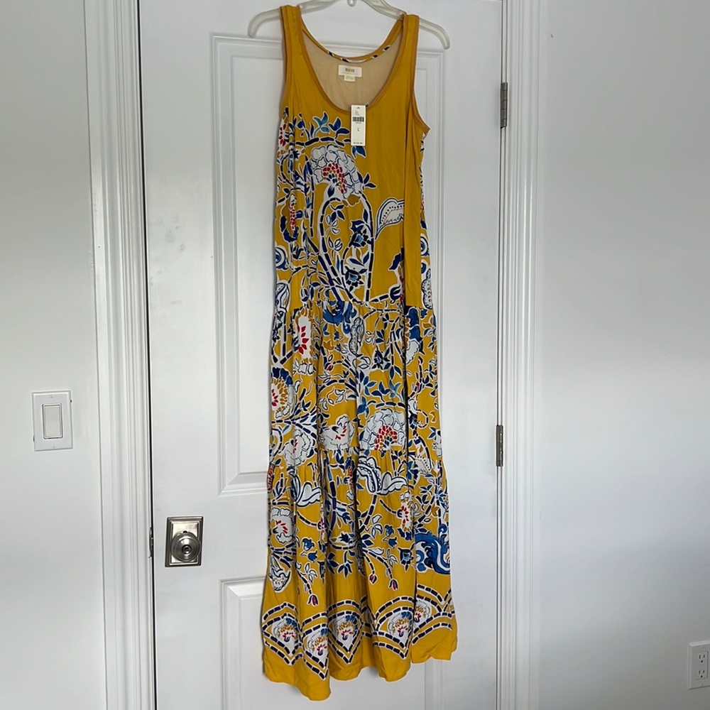 ANTHROPOLOGIE YELLOW PRINTED MAXI DRESS